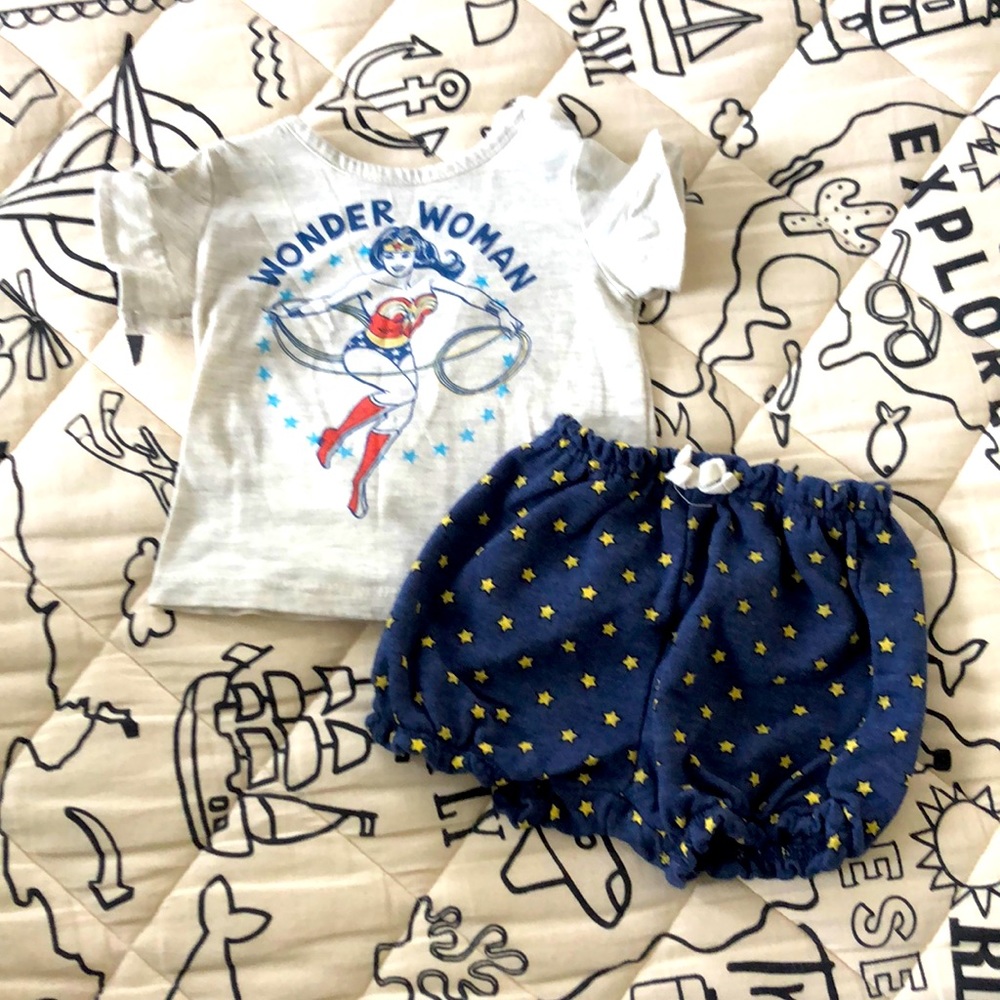 Baby Girl Wonder Woman Shorts and Shirt